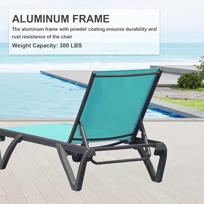 Domi Pool Lounge Chairs Set of 2, Aluminum Chaise Lounge Outdoor - Photo 6