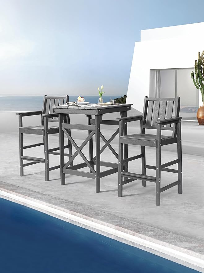 3-Piece Adirondack Chairs and Table Set, HDPE Patio Bar Sets, All Weather Outdoor Bar Stools Set - Photo 2