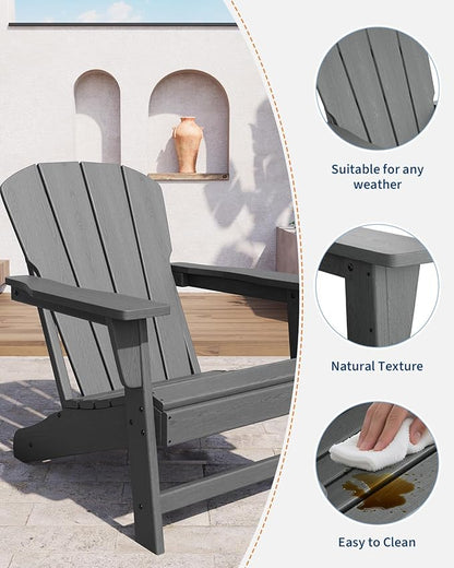 GarveeLife Modern HDPE Plastic Adirondack Chair Set of 4 - Oversize 380 LB Poly Lumber Weather Resistant Firepit Chair - Outdoor Patio Chairs with Wooden Textured for Deck, Pool, Porch - White