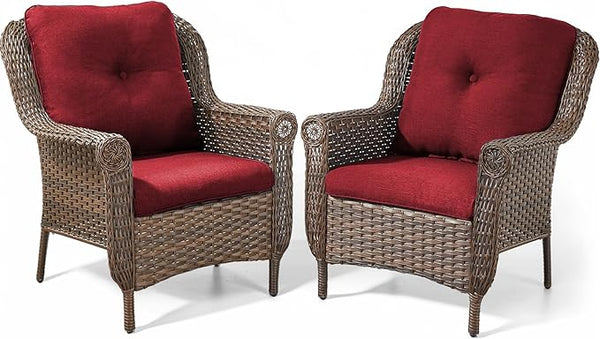 Patio Wicker Chairs Outdoor Furniture Chair - Set of 2 Outside All Weather Lawn Dining Brown Rattan Armchair with High - Photo 1
