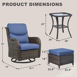 Rilyson Wicker Patio Furniture Set - 5 Piece Rattan Outdoor Sectional Conversation Sets with 2 Swivel Rocking Chairs - Photo 3