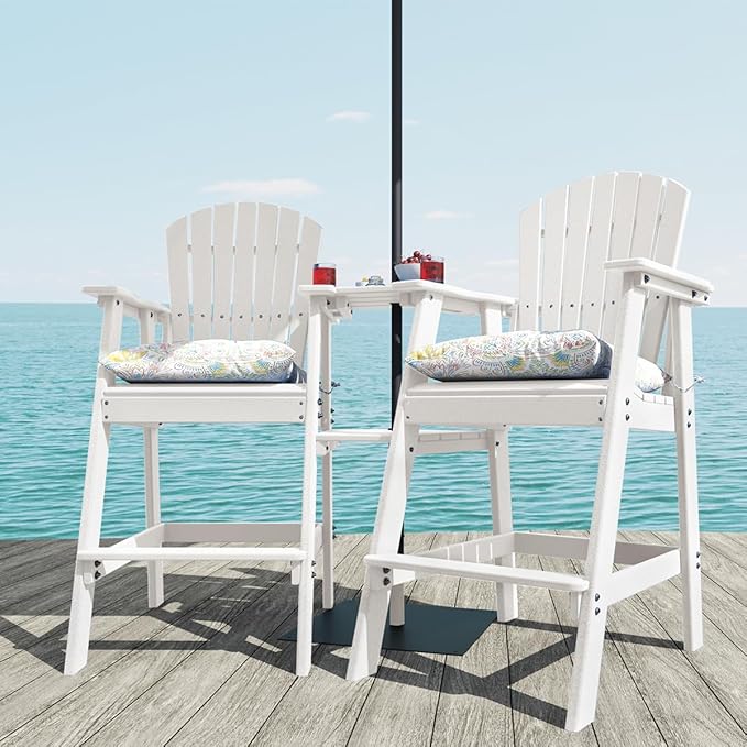 Sundale Outdoor Tall Adirondack Chairs Set of 2 with Table, Patio HDPE Bar Set, 3 PCS Counter Height Dining Bistro Set - Photo 2