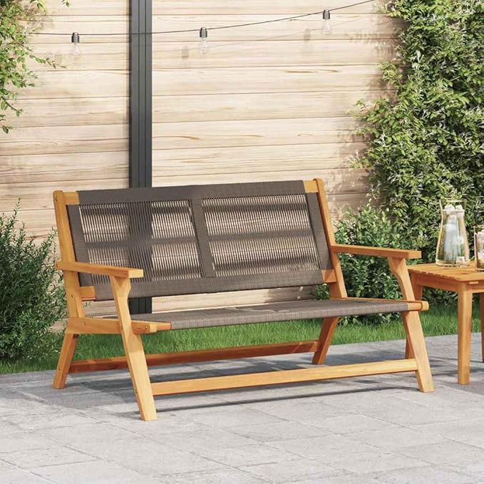 Modern Outdoor Garden Bench, Solid Acacia Wood Patio Furniture Set with Weather-Resistant Finish, Grey 2-Seater for Backyard, Deck, Porch, 48.03 x 29.92 x 28.74 Inches, Easy Assembly
