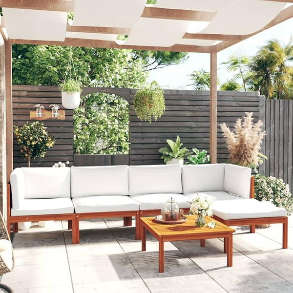 6-Piece Acacia Wood Garden Lounge Set with Weatherproof Cushions - Photo 1