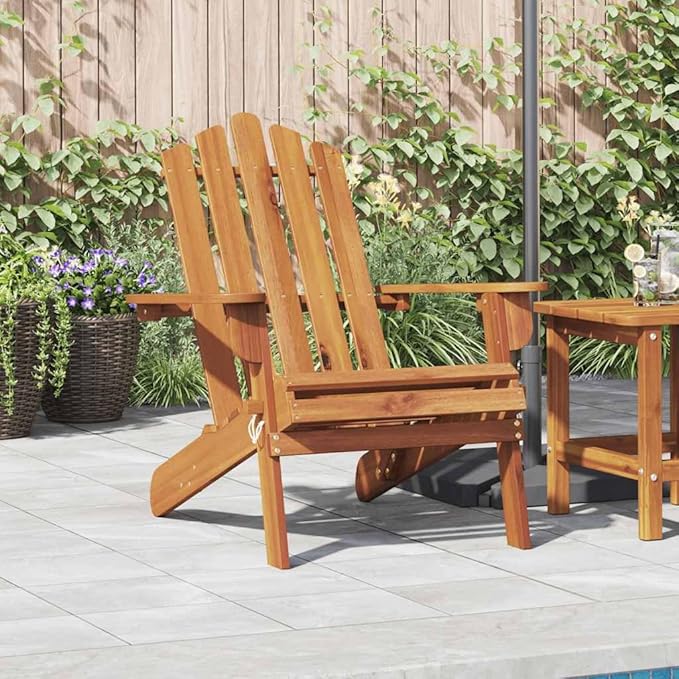Solid Acacia Wood Foldable Adirondack Chair with Oiled Finish for Outdoor Patio Garden Comfortable Seating and Easy - Photo 1