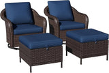 4 Piece Patio Wicker Conversation Set, 2 All-Weather Use Outdoor Wicker Swivel Chairs with 2 PE Rattan Ottomans - Photo 7