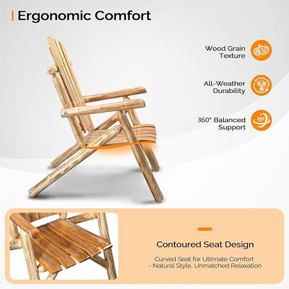 VINGLI Adirondack Chairs Set of 2, Solid Wood Adirondack Chair Fire Pit Chairs, Heavy Duty Backyard Seating Armchair Deck Garden Lawn (Light Carbonized, 2 PCS)