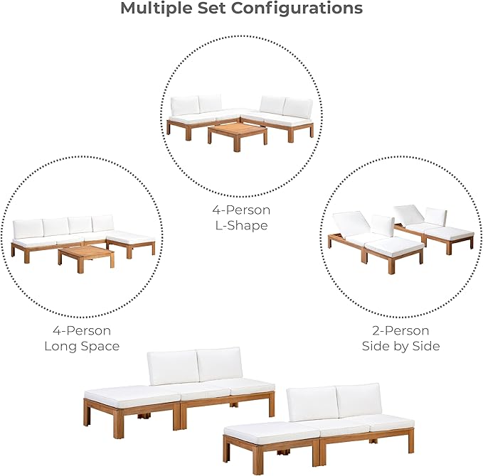 Teamson Home - Outdoor 2 Piece Acacia Modular Sectional Set with Cushions - Photo 9
