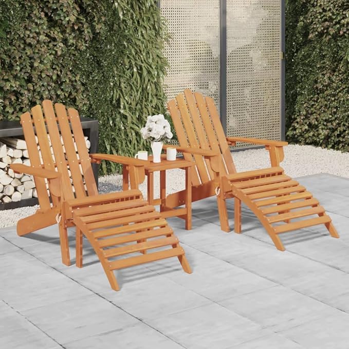 Solid Wood Acacia Adirondack Chairs with Footrests Set of 2, Foldable Outdoor Lounge Chairs for Patio Garden Beach Poolside, Comfortable Wooden Patio Furniture with High Backrest