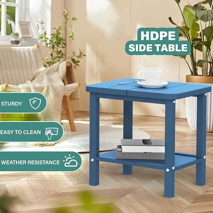 Patio Side Table, Outdoor HDPE Adirondack End Table for Patio,Outdoor Side Table for Backyard, Garden, Pool, Lawn,Navy