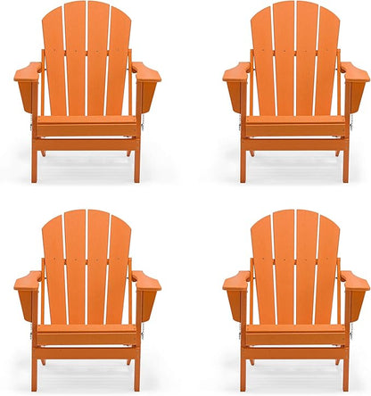 WO WESTIN OUTDOOR HDPE Laguna Outdoor Folding Poly Adirondack Chair (Set of 4), Orange