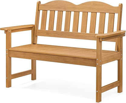 Garden Bench, 2-Person Poly Lumber Patio Bench,Slatted Patio Loveseat, for Use in Yard, Garden, Porch, or Park