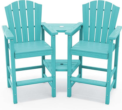 KINGYES Tall Adirondack Chair Set of 4, HDPE Tall Adirondack Barstools with Double Connecting Trays, Embossed Bar Height Adirondack Chair for 2, All Weather Resistant Balcony Adirondack Chairs, Aruba