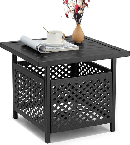 AECOJOY Black Metal Patio Table with Umbrella Hole, Outdoor Side End Table with Umbrella Hole, Small Outdoor Side End Coffe Table for Patio Deals, Pool Deck Umbrella Base Stand