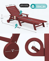 SERWALL Patio Chaise Lounge Chair, 78'' Long HDPE 5 Positions Adjustable Outdoor Lounger - Photo 3