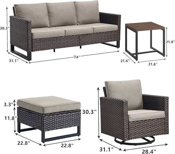 Rilyson Wicker Outdoor Patio Furniture Set - 6 Piece Patio Conversation Set with 2 Swivel Rocker Chairs - Photo 3