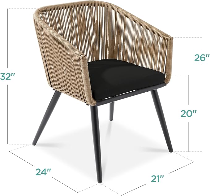 Best Choice Products Set of 2 Patio Dining Chairs, Outdoor Seating for Backyard, Poolside, Balcony w/Woven Wicker Design - Photo 3