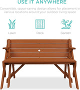 Best Choice Products 2-in-1 Transforming Interchangeable Outdoor Wooden Picnic Table Garden Bench for Backyard, Porch - Photo 4
