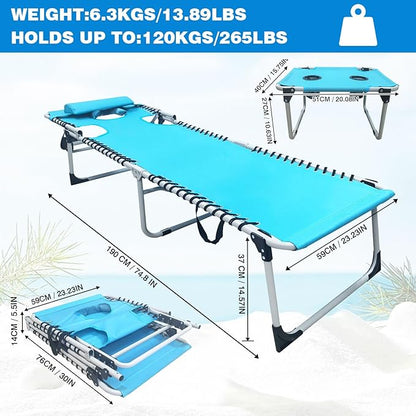 Sun Tanning Chair with Face Hole 5-Position Folding Lounge Chair Outdoor with Portable Beach Table for Poolside Sunbathing Camping Lawn Backyard