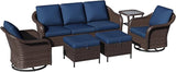6 Piece Patio Wicker Conversation Set, All-Weather Use Outdoor Wicker Sofa with 2 PE Rattan Ottomans, 2 Swivel Chair - Photo 8