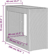 vidaXL Patio Side Table with Wooden Top - Gray & Brown - Poly Rattan - Garden/Backyard/Patio - 39.4"x15.7"x29.5" - Photo 4