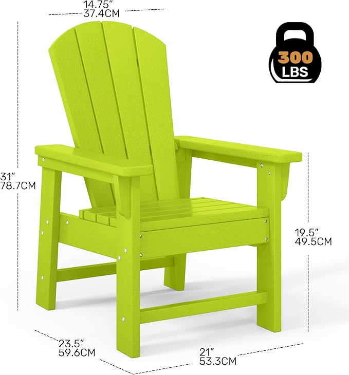 Costaelm Kids Lawn Chair, Toddler Outdoor Chair Kids Patio Furniture and Outdoor Children Picnic Activity Modern Adirondack Chairs for Garden, Patio, Backyard & Beach, Lime