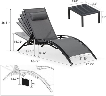 PURPLE LEAF Patio Oversized Chaise Lounge with 15FT Umbrella Outdoor Lounge Chair Beach Pool Sunbathing Lawn Lounger, Base and Side Table Included, Grey