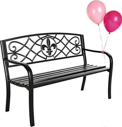 YLGJ&TIDY 50 Inches Garden Benches for Outdoor Patio Bench with Floral Pattern Backrest Armrest Weatherproof Park Benches Metal Bench for Garden Park Porch Lawn Yard (BENCH01)