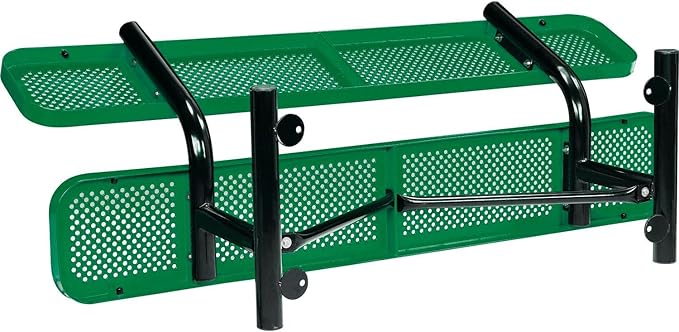 Global Industrial 6'L Heavy Duty Outdoor Steel Picnic Bench with Backrest, Perforated Metal, Portable Outdoor Bench, 1000 lbs Capacity, Green, 72" L x 24" W x 33" H