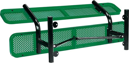 Global Industrial 6'L Heavy Duty Outdoor Steel Picnic Bench with Backrest, Perforated Metal, Portable Outdoor Bench, 1000 lbs Capacity, Green, 72" L x 24" W x 33" H