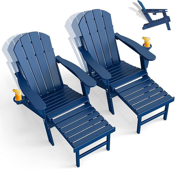 GREENVINES Adjustable Adirondack Chair with Retractable Ottoman Set of 2 | Folding | HDPE Plastic - Photo 1