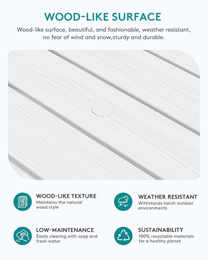 SERWALL Outdoor Coffee Table with 1.69" Umbrella Hole, HDPE Patio Coffee Table for Outside, Rectangle, White