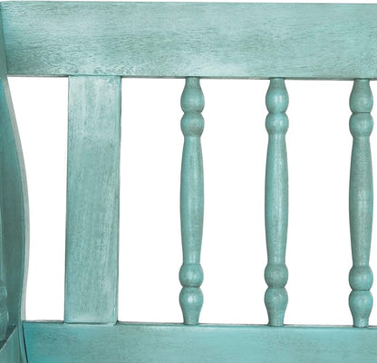 SAFAVIEH Outdoor Patio Furniture Collection – Brentwood Blue & Beige Distressed Acacia Wood Bench with Silver Accents, Classic Outdoor Seating for Porch or Garden (PAT6732D)