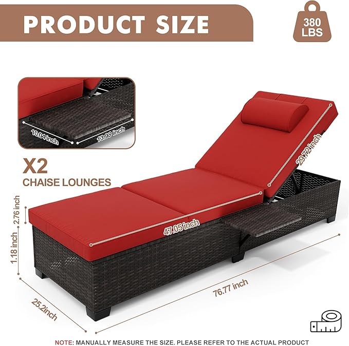 GarveeLife Patio Lounge Chairs, Outdoor Pool Furniture, Outdoor PE Wicker Chaise Lounge Set of 2, Chaise Lounge Chair - Photo 2
