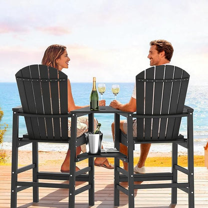 VINGLI Tall Adirondack Chairs Set of 2, All Weather HDPE Bar Height Adirondack Chair with Double Trays, Adirondack Barstools for Balcony, Poolside, Backyard and Patio (Black)