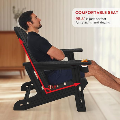 Costaelm Cayman 2-Piece HDPE Plastic Adirondack Patio Chair Set with 18" Side Table, Black