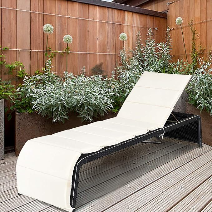 HAPPYGRILL Chaise Lounge Chair Adjustable 5-Positions Rattan Wicker Reclining Lounge with Cushion for Garden Patio Poolside