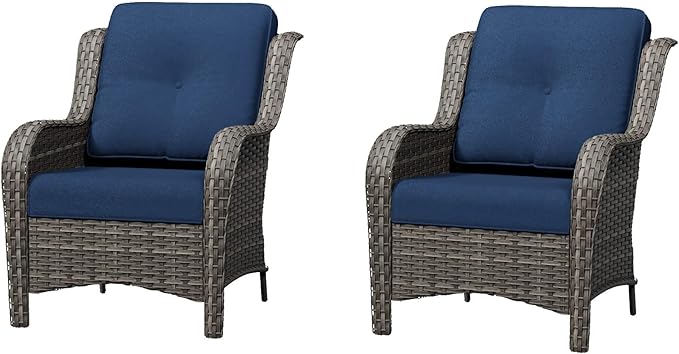 Patio Chairs Set of 2, Outdoor Wicker Patio Furniture Set with Thickened Olefin Cushions, High Back and Deep Seating - Photo 9