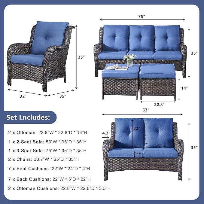 Rilyson Wicker Patio Furniture Set - 6 Piece Rattan Outdoor Sectional Conversation Sets with 1 Sofa, 1 Loveseat - Photo 2
