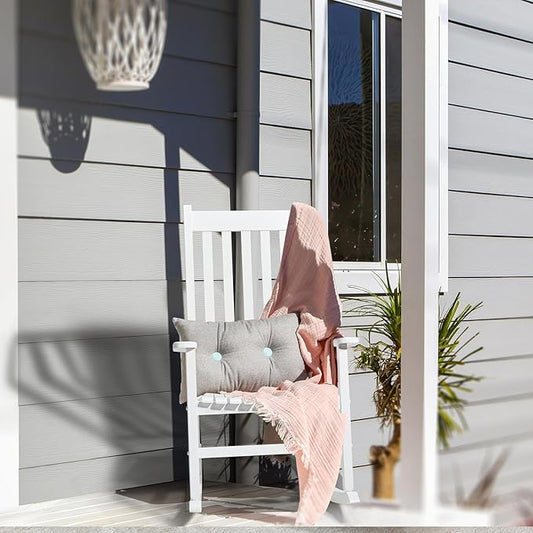 Outvita Outdoor Rocking Chair, Solid Wood High Back Rocker, All Weather Lounge Chair for Porch Patio Fire Pit Garden Backyard Deck Indoor, White