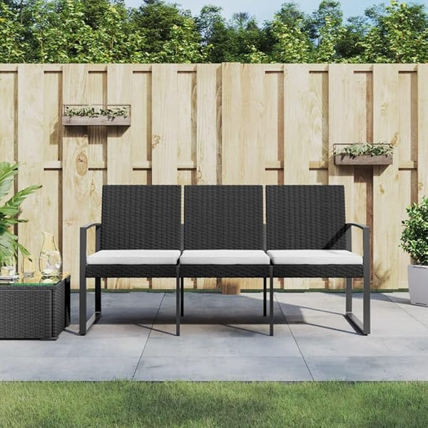 3-Seater Garden Bench with Cushions Black Polypropylene Durable Steel Frame Weather-Resistant Fabric for Patio Balcony - Photo 1