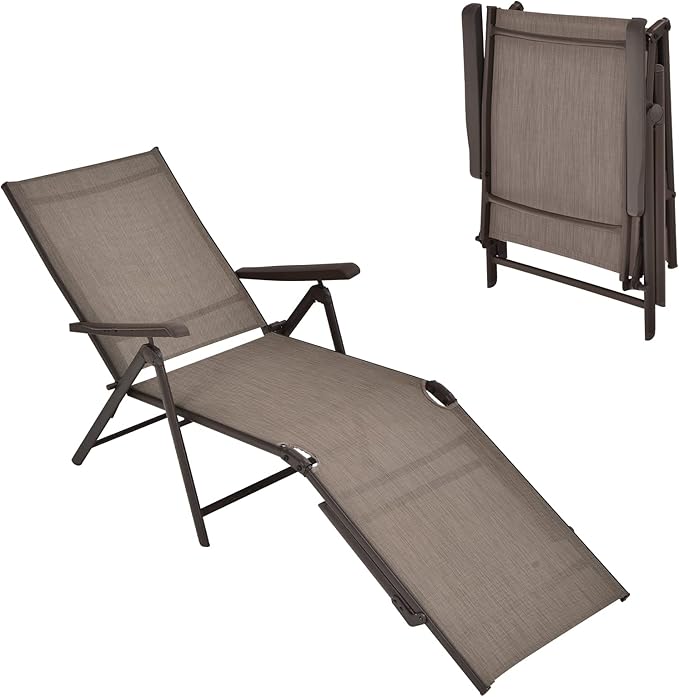 Tangkula Folding Lounge Chair Outdoor, Recliner Chaise Lounge with 5-Position Adjustable Backrest & 2-Position Footrest - Photo 1