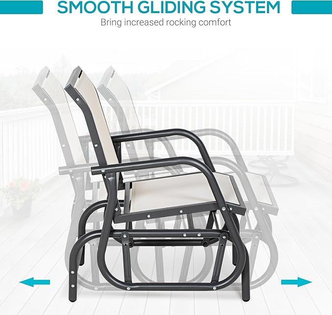 Outsunny Porch Glider, Metal Frame Swing Glider Chair with Breathable Mesh Fabric, Curved Armrests and Steel Frame for Garden, Poolside, Backyard, Balcony, Cream White