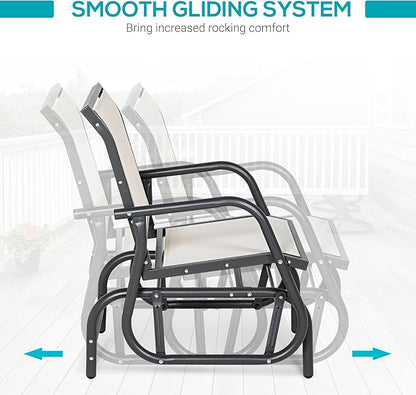 Outsunny Porch Glider, Metal Frame Swing Glider Chair with Breathable Mesh Fabric, Curved Armrests and Steel Frame for Garden, Poolside, Backyard, Balcony, Cream White