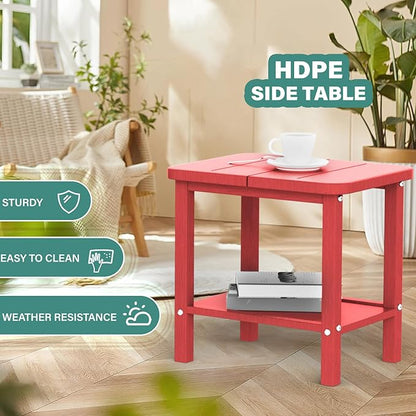 Patio Side Table, Outdoor HDPE Adirondack End Table for Patio,Outdoor Side Table for Backyard, Garden, Pool, Lawn,Red