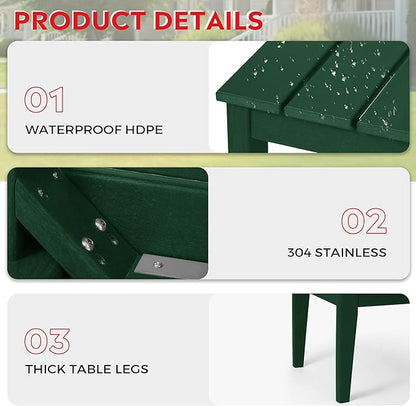 Costaelm Adirondack Outdoor Coffee Table, HDPE Drink Table Weather Resistant, Patio Porch Accent Balcony Table Outdoor End Table for Pool, Seaside, Backyard, Dark Green
