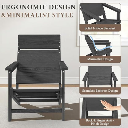 Adirondack Chair, Outdoor Patio Lawn Chairs, Outside HDPE Chairs with One-Piece Backrest for Lawn, Yard & Poolside, Black