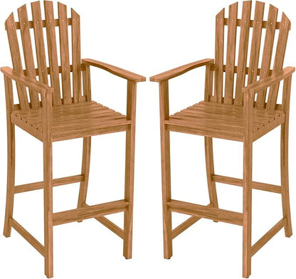 Tangkula Tall Adirondack Chair, Outdoor Acacia Wood Bar Stool with Back, Armrests and Footrest, Bar Height Patio Chair for Balcony, Porch, Deck and Backyard (2,Natural)