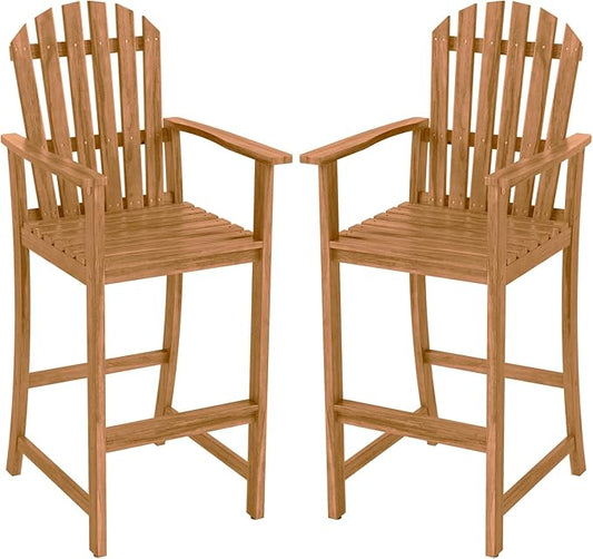 Tangkula Tall Adirondack Chair, Outdoor Acacia Wood Bar Stool with Back, Armrests and Footrest, Bar Height Patio Chair for Balcony, Porch, Deck and Backyard (2,Natural)