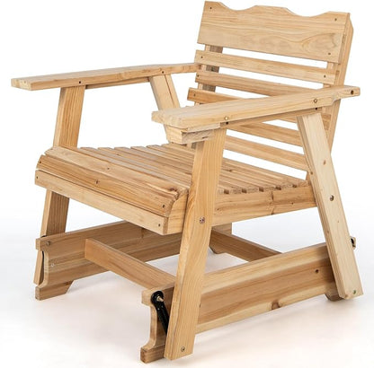 Outdoor Rocking Chair, Patio Glider Chair with Ergonomic Curved Seat & Wide Armrest, Indoor Fir Wood Rocker with Hidden Cup Holder for Patio Balcony Backyard Porch Poolside, Natural